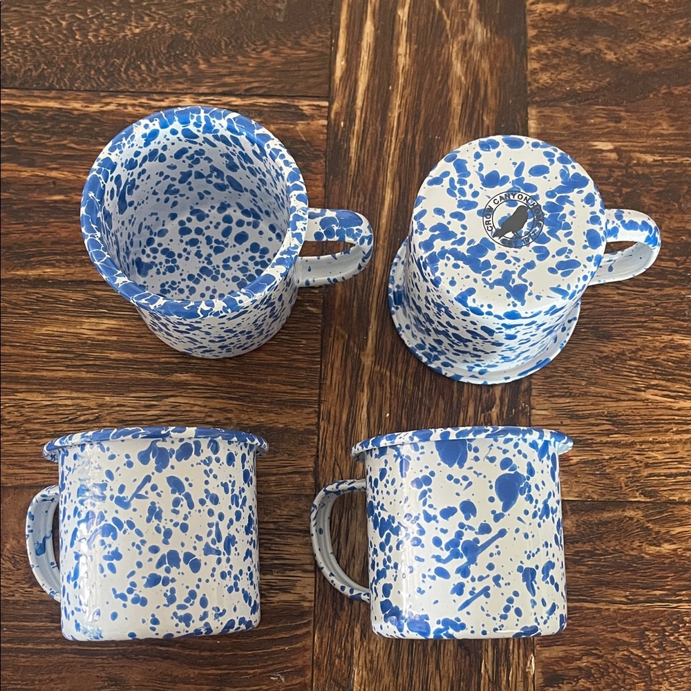 Blue Speckled Enamel Mugs Set